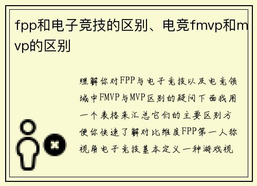 fpp和电子竞技的区别、电竞fmvp和mvp的区别